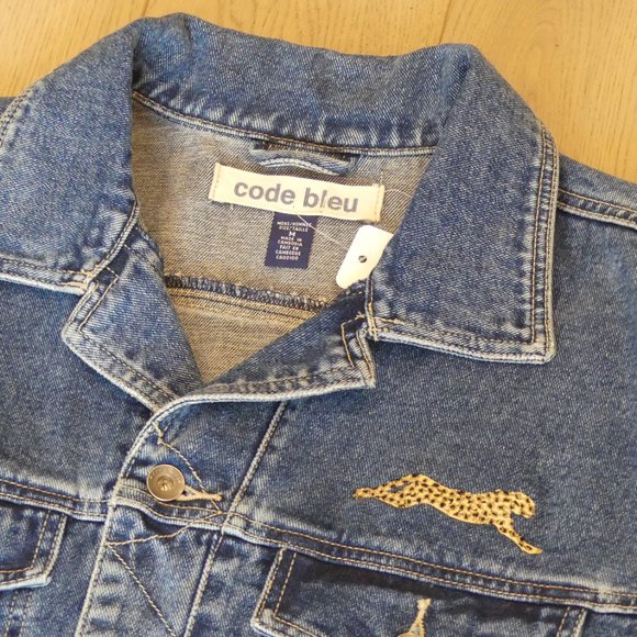 Code Bleu ASAP Mob Cozy Tape Leopard Blue Medium Denim Jacket - Picture 4 of 8